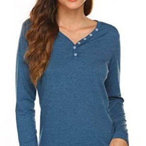 Women's casual button up long sleeve V-neck shirt